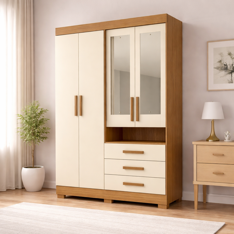 Guarda-Roupa 4 Portas 3 Gavetas com Espelho Débora ACP
