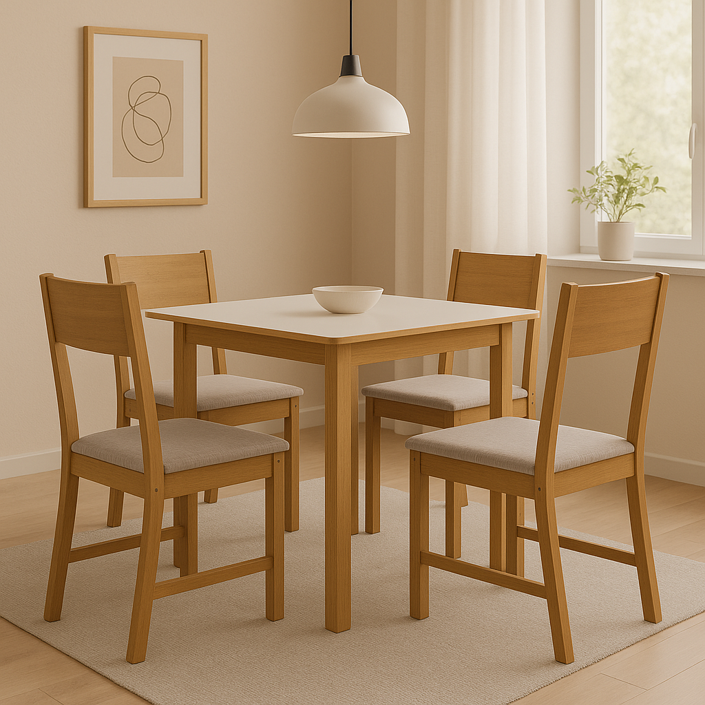 Conjunto de Mesa de Jantar 90x90cm Quadrada Lisboa com 4 Cadeiras Karla Indekes - FREIJO