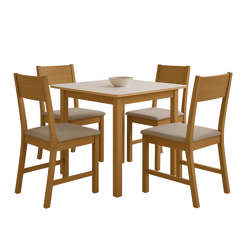 Conjunto de Mesa de Jantar 90x90cm Quadrada Lisboa com 4 Cadeiras Karla Indekes - FREIJO