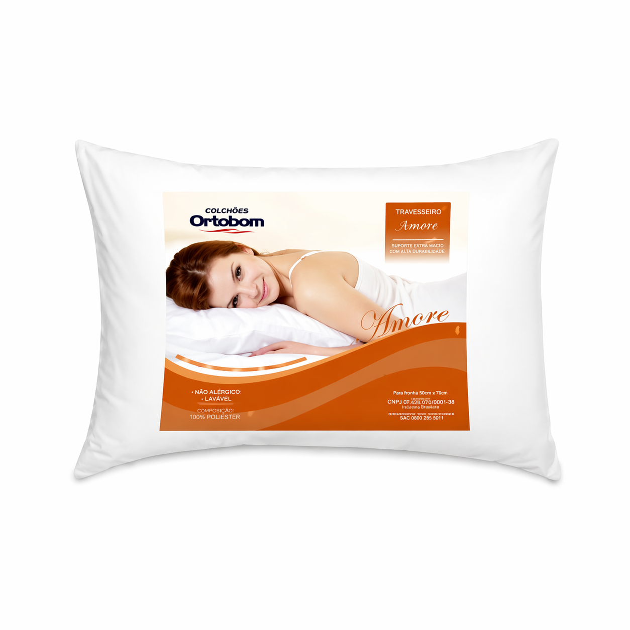 Travesseiro Amore Ortobom 50x70 com Fibra Siliconizada - BRANCO