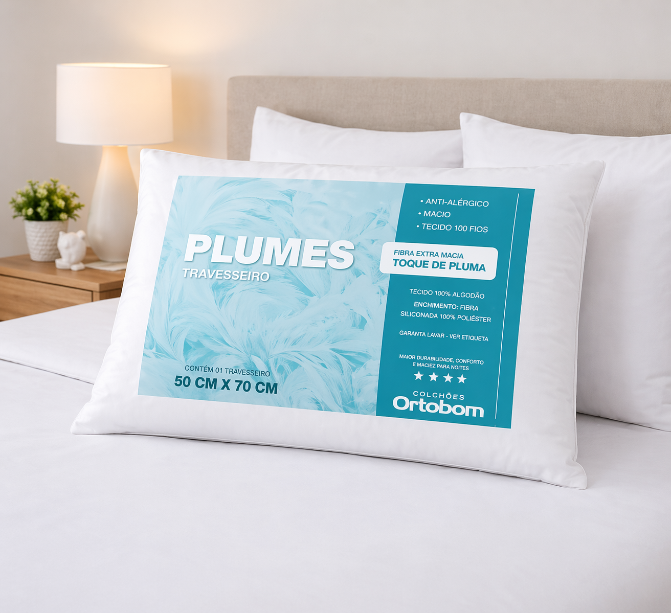 Travesseiro Plumes Ortobom 50x70cm - BRANCO