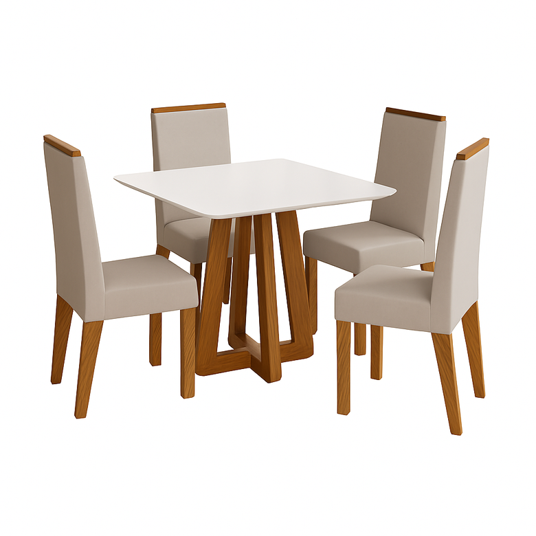 Conjunto de Mesa de Jantar 90x90cm Quadrada com 4 Cadeiras Livia Sonetto