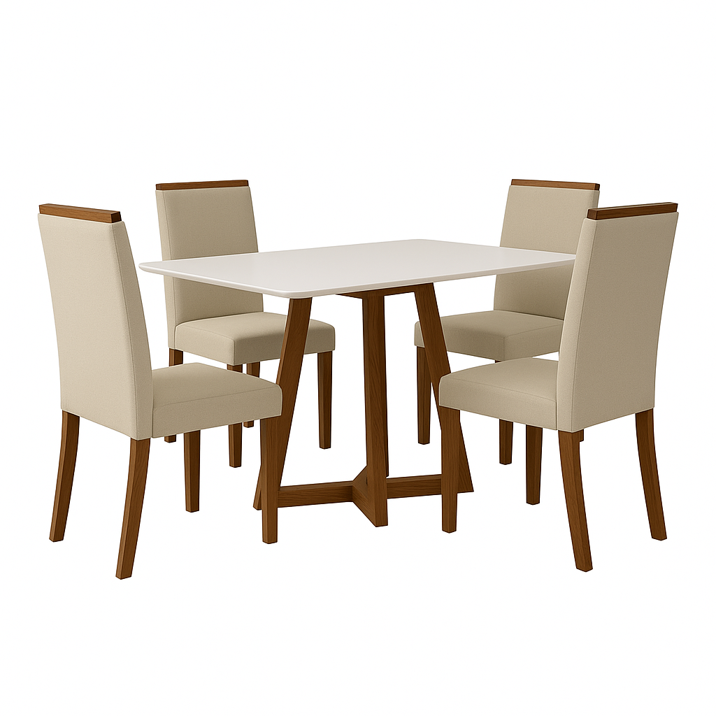 Conjunto de Mesa de Jantar 120x90cm Quadrada com 4 Cadeiras Livia Sonetto - AMBA/OFF WHITE