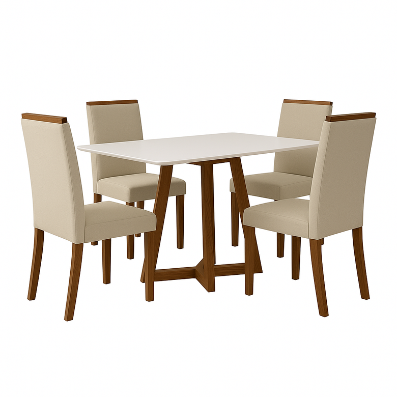 Conjunto de Mesa de Jantar 120x90cm Quadrada com 4 Cadeiras Livia Sonetto