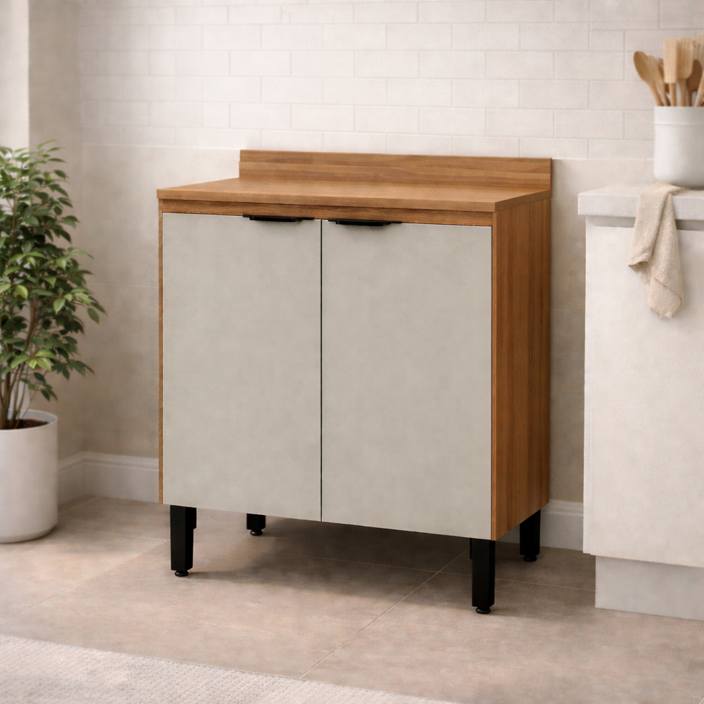 Balcão de Cozinha 2 Portas 80cm  Firenze Demóbile - AMENDOA/NUDE