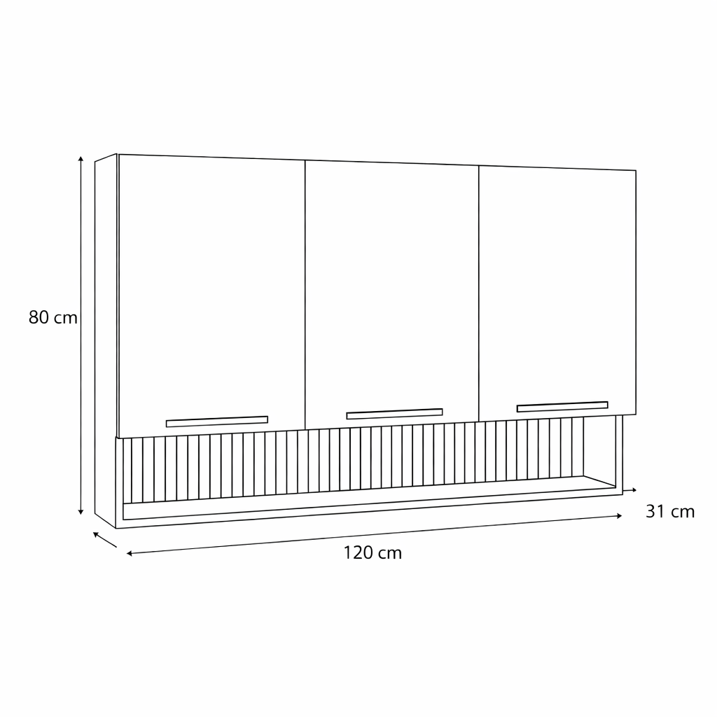 Armário Aéreo Avelã 120cm 3 Portas com Nicho Telasul