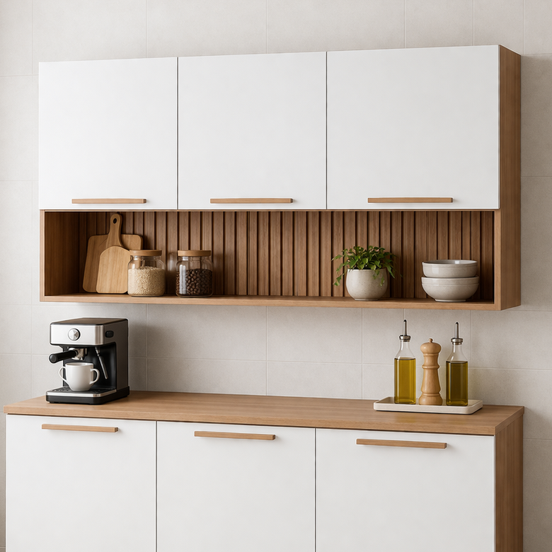 Armário Aéreo Avelã 120cm 3 Portas com Nicho Telasul