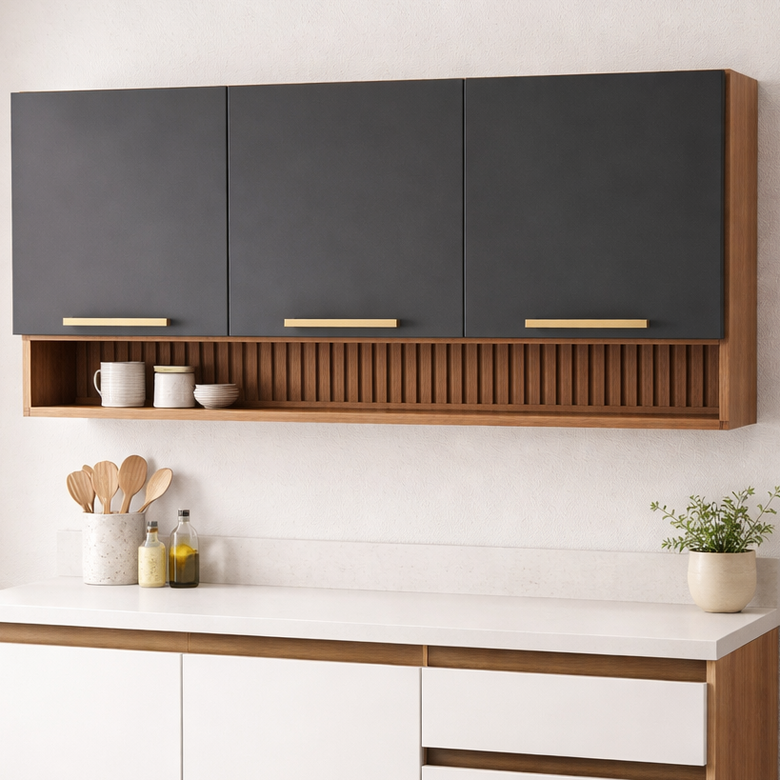 Armário Aéreo Avelã 120cm 3 Portas com Nicho Telasul