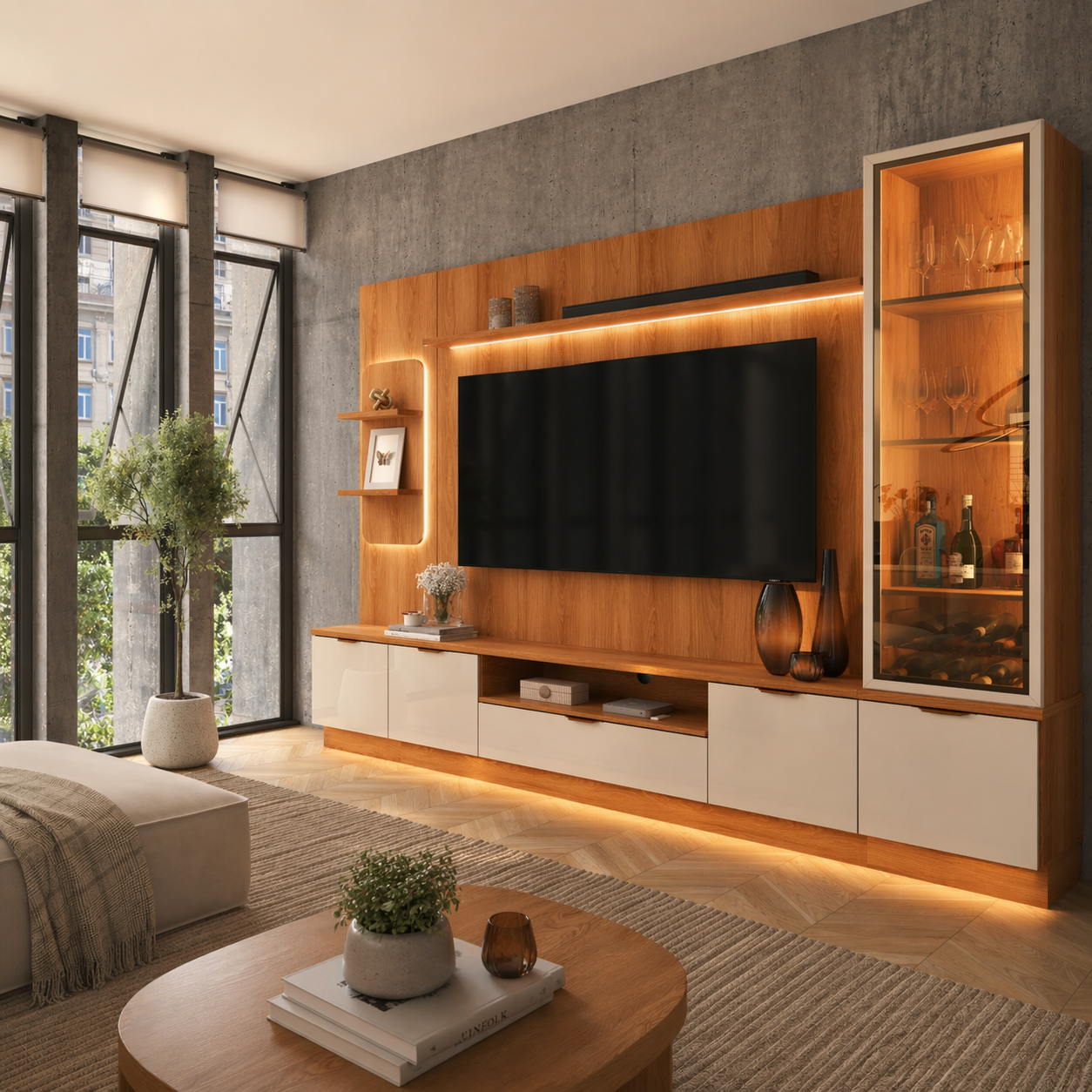 Home Atenas para Tvs até 75 polegadas Lukaliam com Cristaleira - JEQUITIBA/OFF