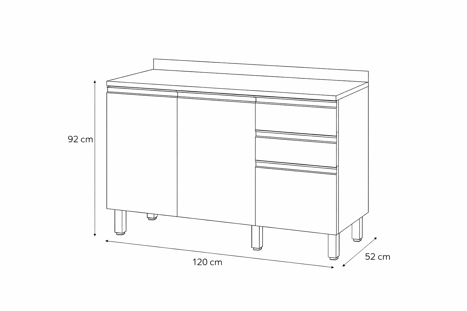 Balcão de Cozinha Macadâmia 120cm 2 Portas 3 Gavetas Telasul