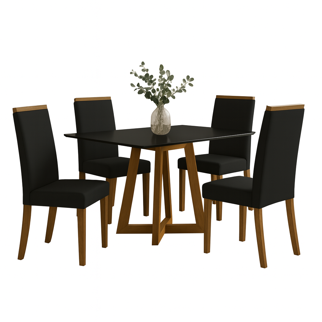 Conjunto de Mesa de Jantar 120x90cm Quadrada com 4 Cadeiras Livia Sonetto - PRETO