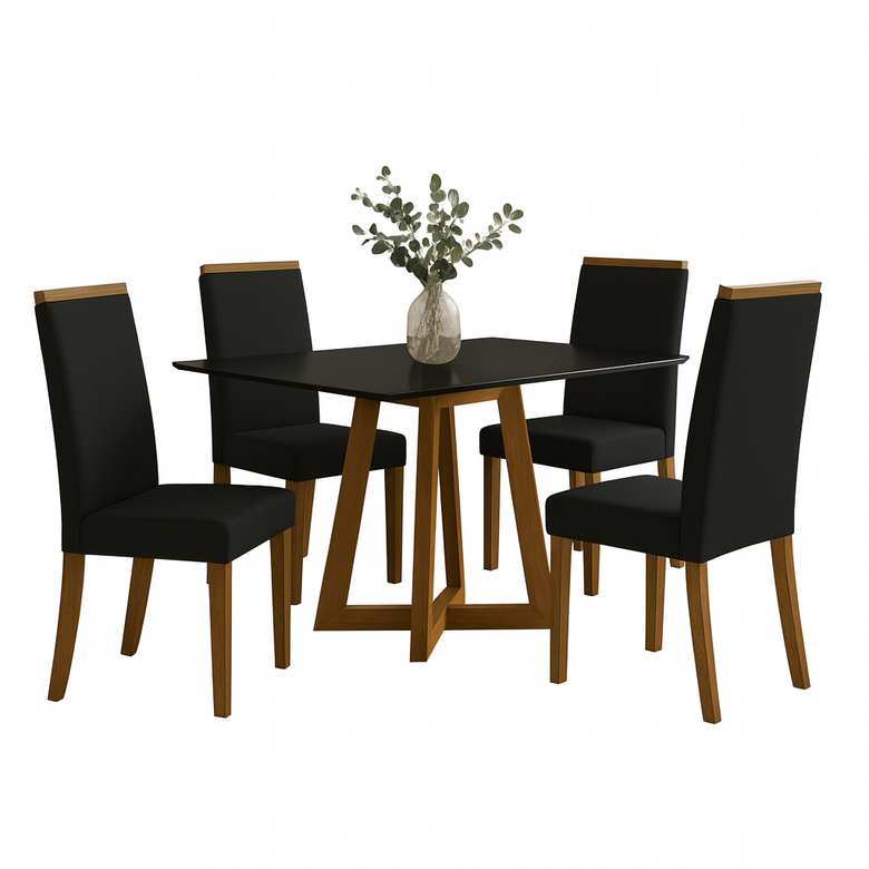 Conjunto de Mesa de Jantar 120x90cm Quadrada com 4 Cadeiras Livia Sonetto