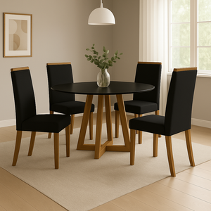 Conjunto Mesa de Jantar 90cm Redonda com 4 Cadeiras Livia Sonetto