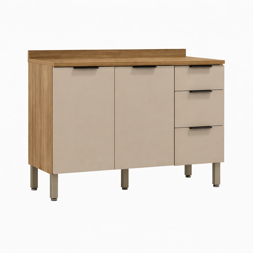 Balcão 2 Portas 3 Gavetas Viv Aluminum Kits Paraná - VANILLA