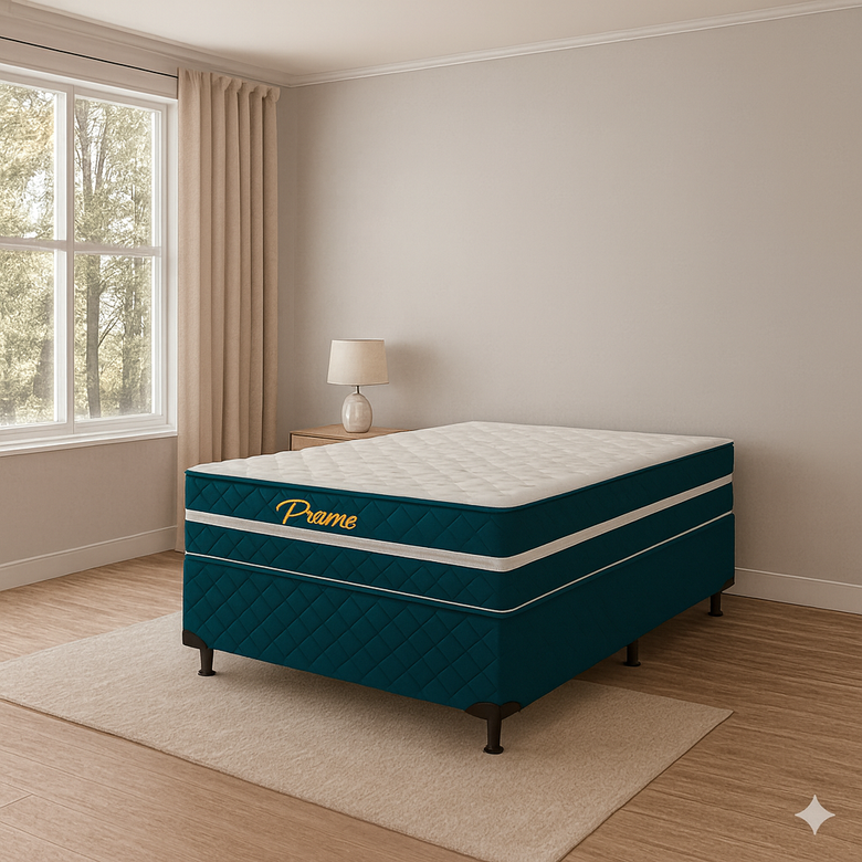 Cama Box Casal Prime (Colchão + Base) 138x188x62 Molas Ensacadas Bacetto