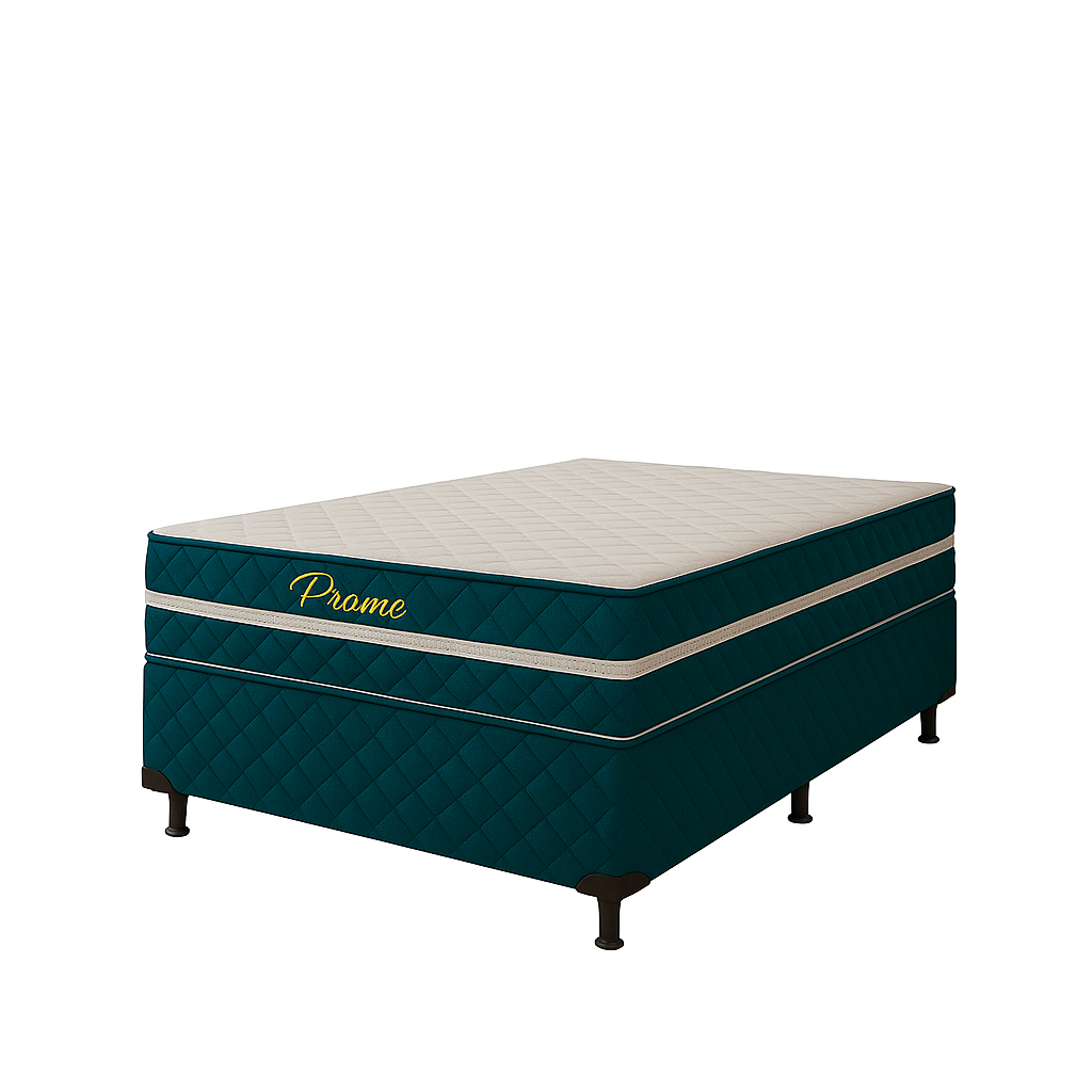 Cama Box Casal Prime (Colchão + Base) 138x188x62 Molas Ensacadas Bacetto - AZUL/BORDADA