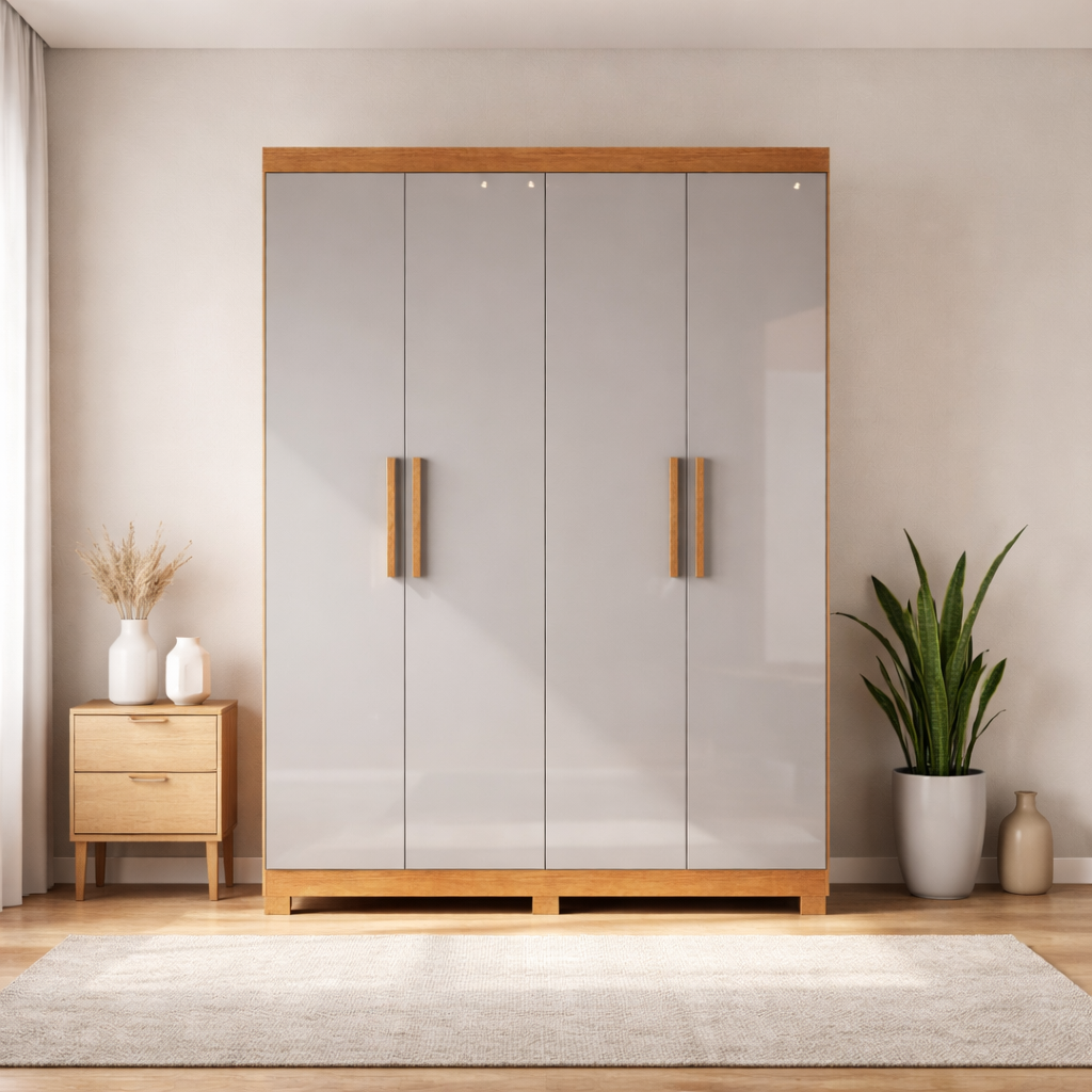 Guarda Roupa Solteiro 4 Portas 2 Gavetas Sergipe Bianchi - OFFWHITE