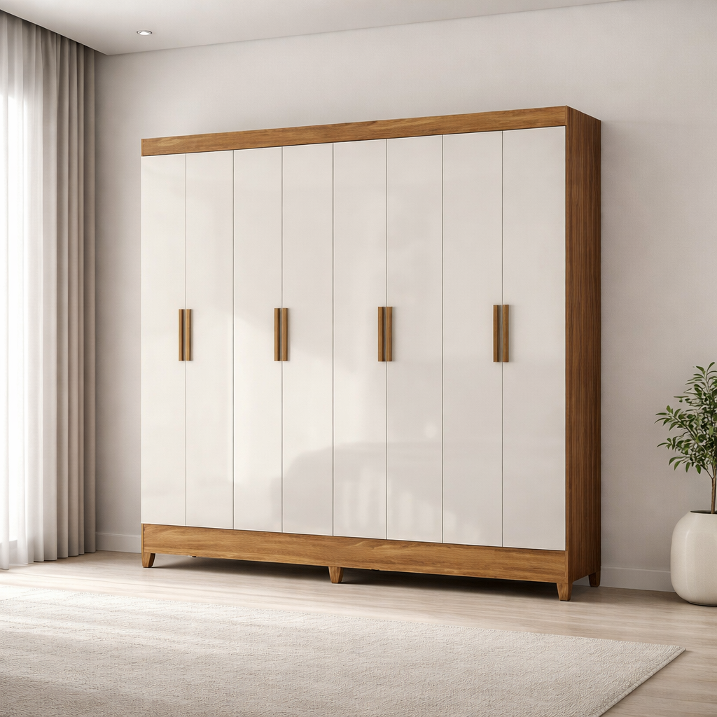 Guarda-Roupa Marajó Casal 8 Portas 2 Gavetas Moval - FREIJO/OFF WHITE