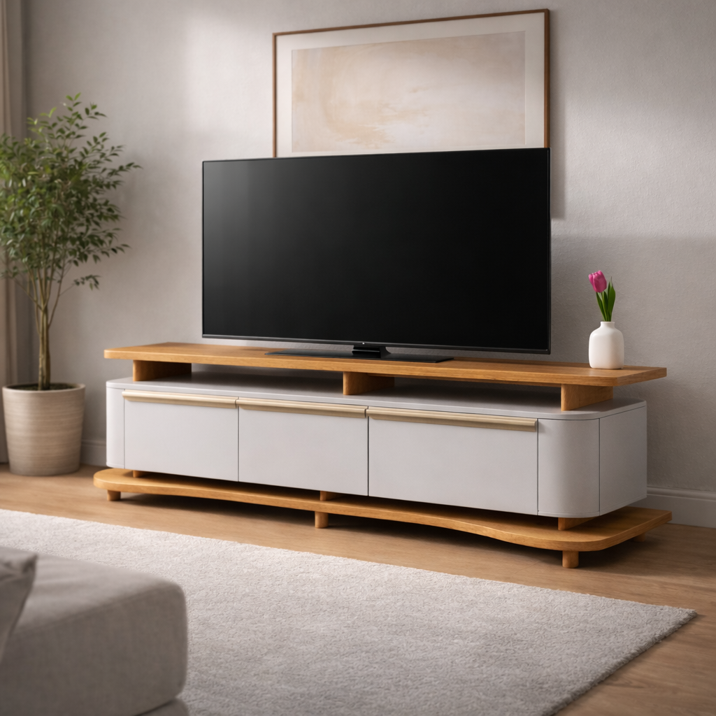 Rack para TV até 75 Polegadas Guarapari Bechara 180cm com 3 Portas - NATURELE/OFFWHITE