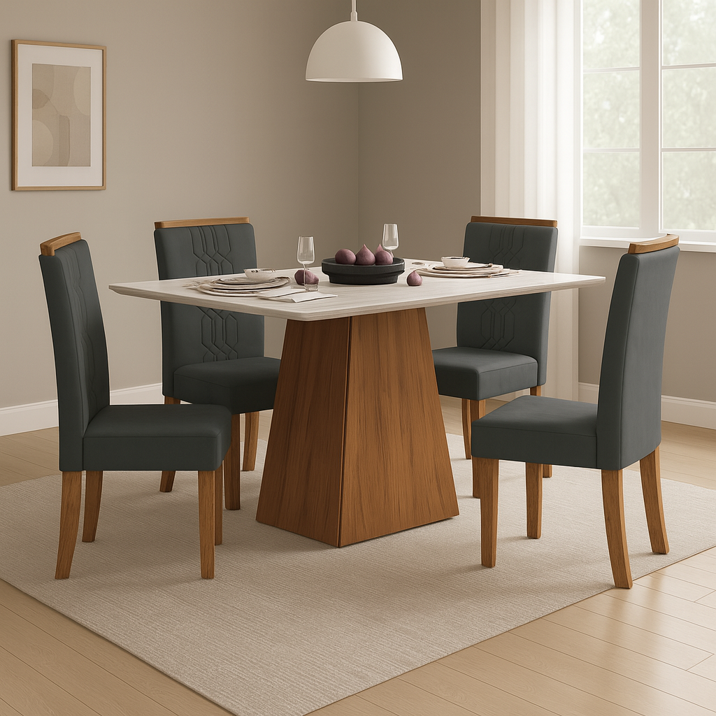 Conjunto de Mesa de Jantar Dulce 120x90 com 4 Cadeiras Zoe Dj Móveis - FREIJO  LUNAR
