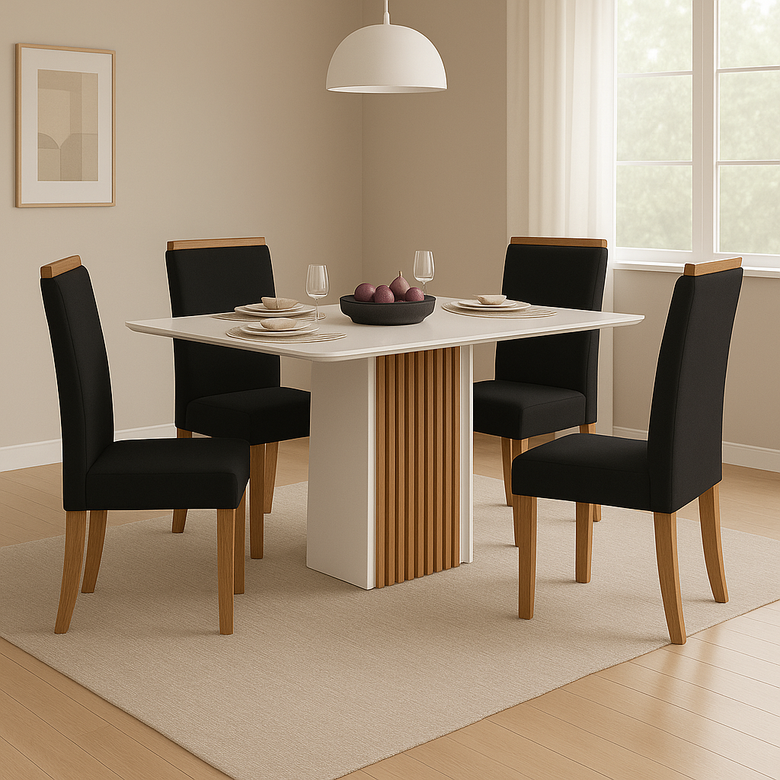 Conjunto de Mesa de Jantar Cris Picolla 136X90 com 4 Cadeiras Livia Sonetto