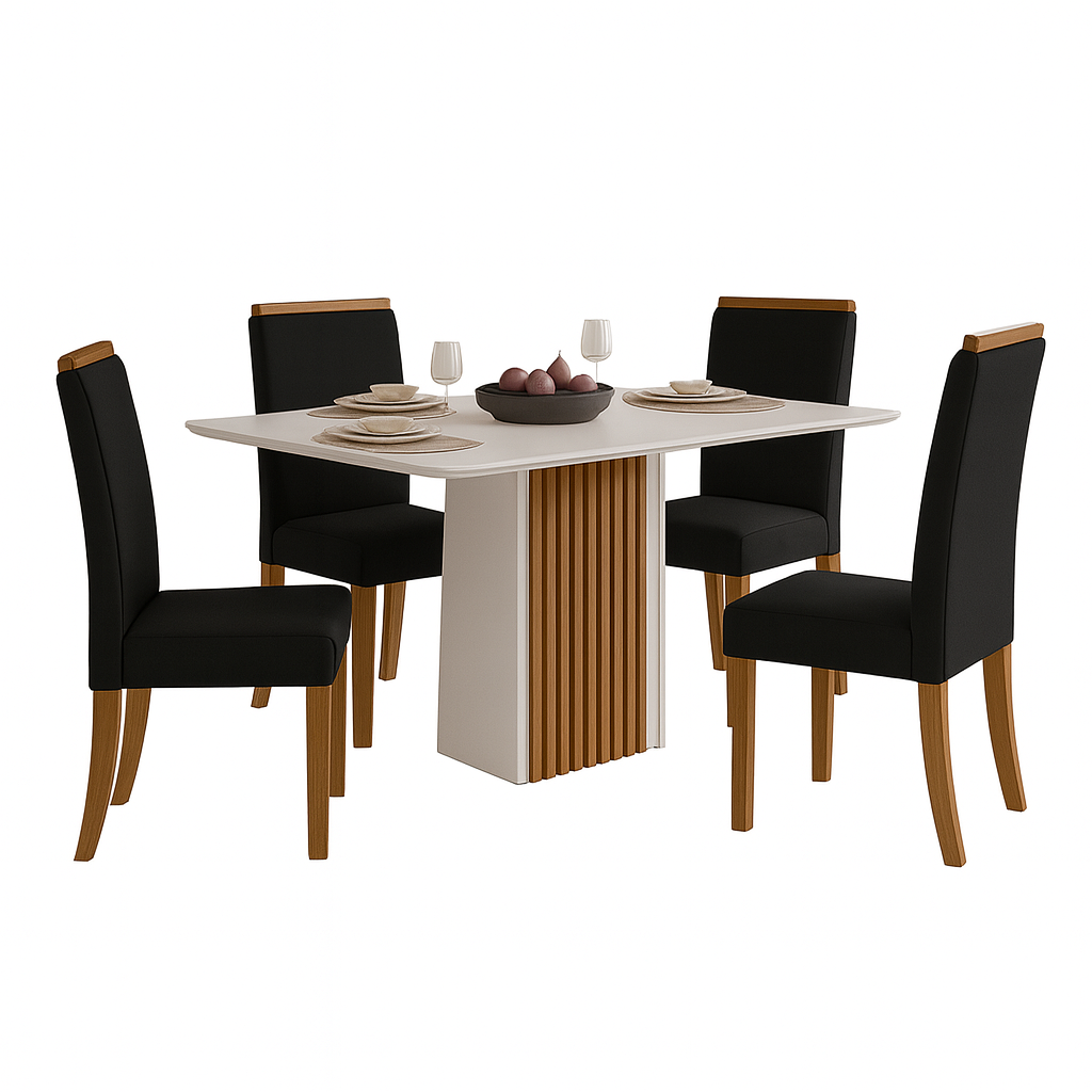 Conjunto de Mesa de Jantar Cris Picolla 136X90 com 4 Cadeiras Livia Sonetto - MEL PRETO