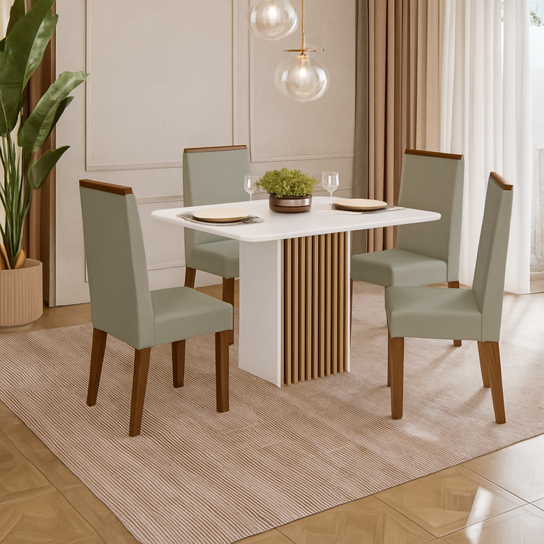 Conjunto de Mesa de Jantar Cris Picolla 136X90 com 4 Cadeiras Livia Sonetto