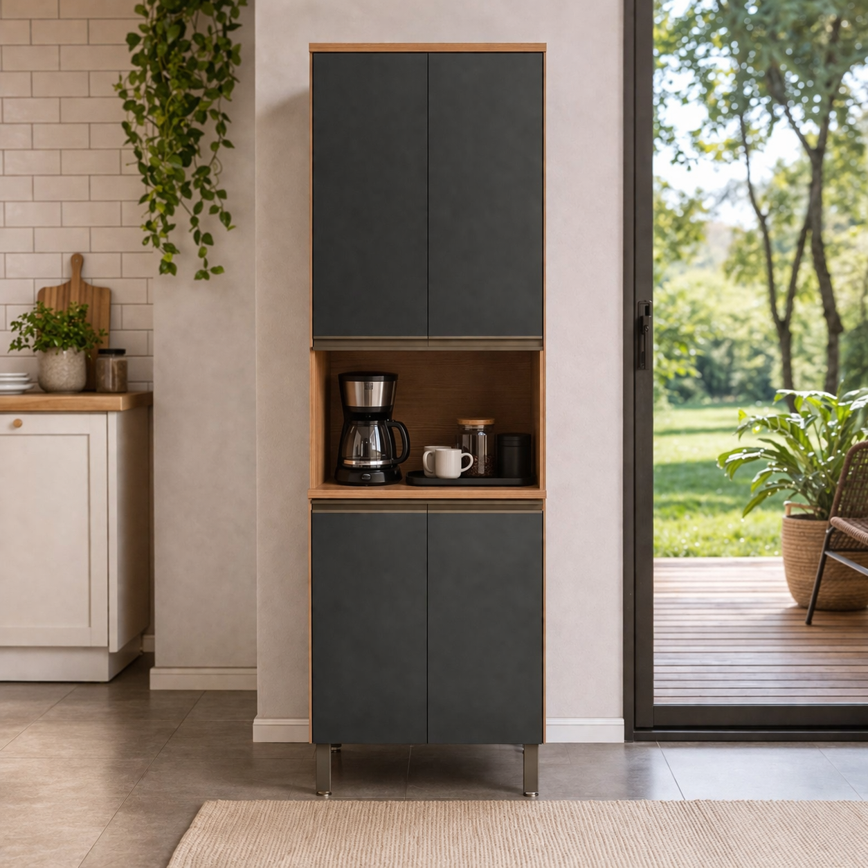 Paneleiro de Cozinha Macadâmia 70cm 4 Portas Telasul - FREIJO GRAFITE