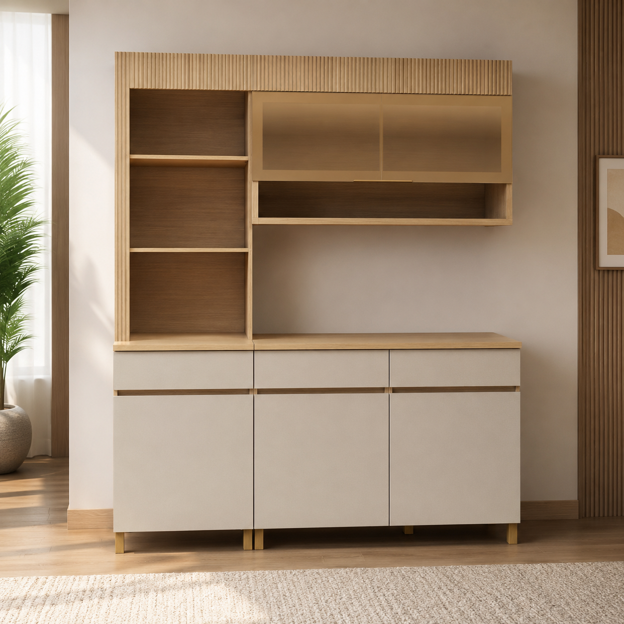 Cozinha Modulada 3 Peças 4 Portas Realeza Premium Nesher - FREIJO/CINZA