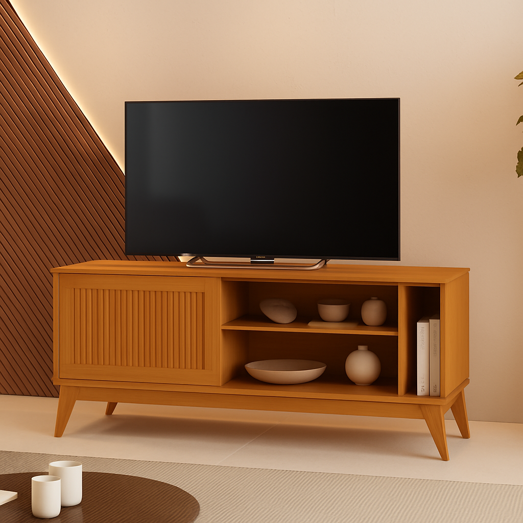 Rack para TV até 55" 1 Porta de Correr Aruba EDN - CEDRO RIPADO