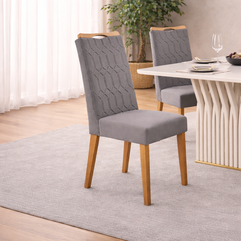 Conjunto 4 Cadeiras Estofadas Bia Dj Móveis - FREIJO VELUDO LUNAR