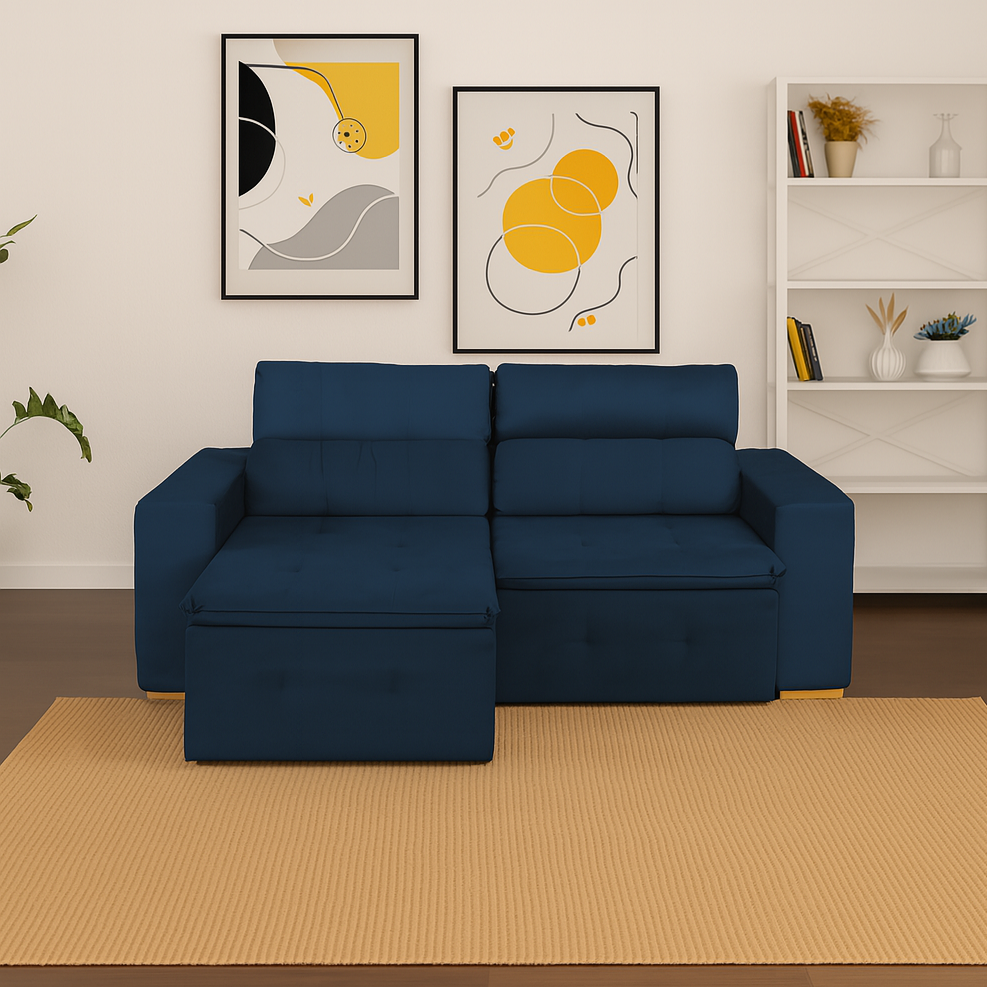 Sofá Retrátil/Reclinável 3 Lugares Isabela  Allflex - AZUL