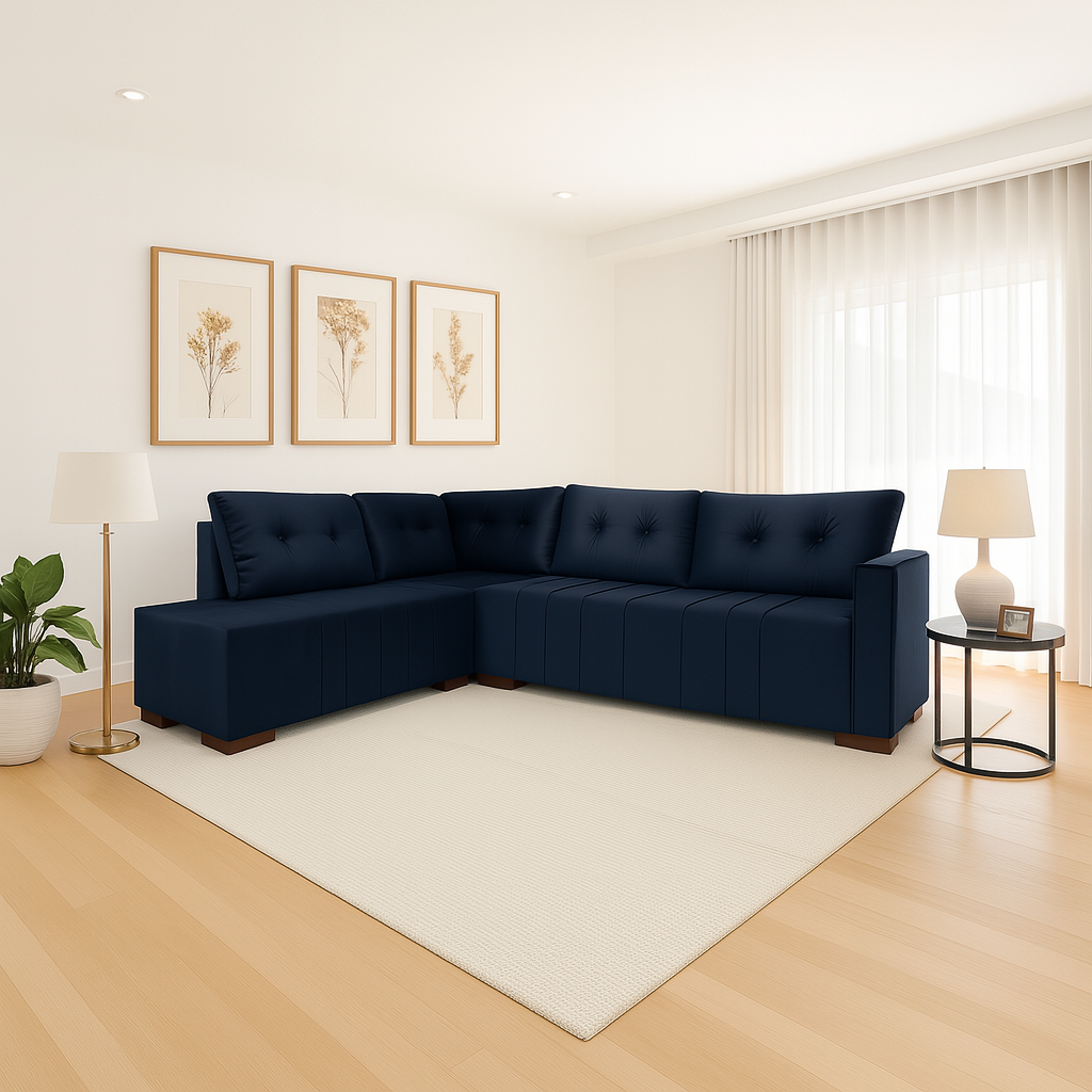Sofá de Canto 5 Lugares Divano Baflex - VELUDO AZUL