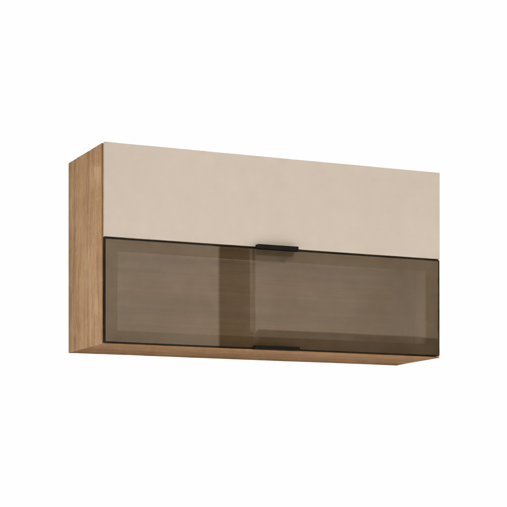 Armário Aéreo  2 Portas Basculantes 1 com Vidro 120 cm Aluminum  Kits Paraná - FREIJO/VANILLA