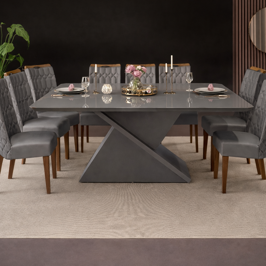 Mesa Jantar 8 Lugares Zafira Dj Móveis - CINZA URBANO