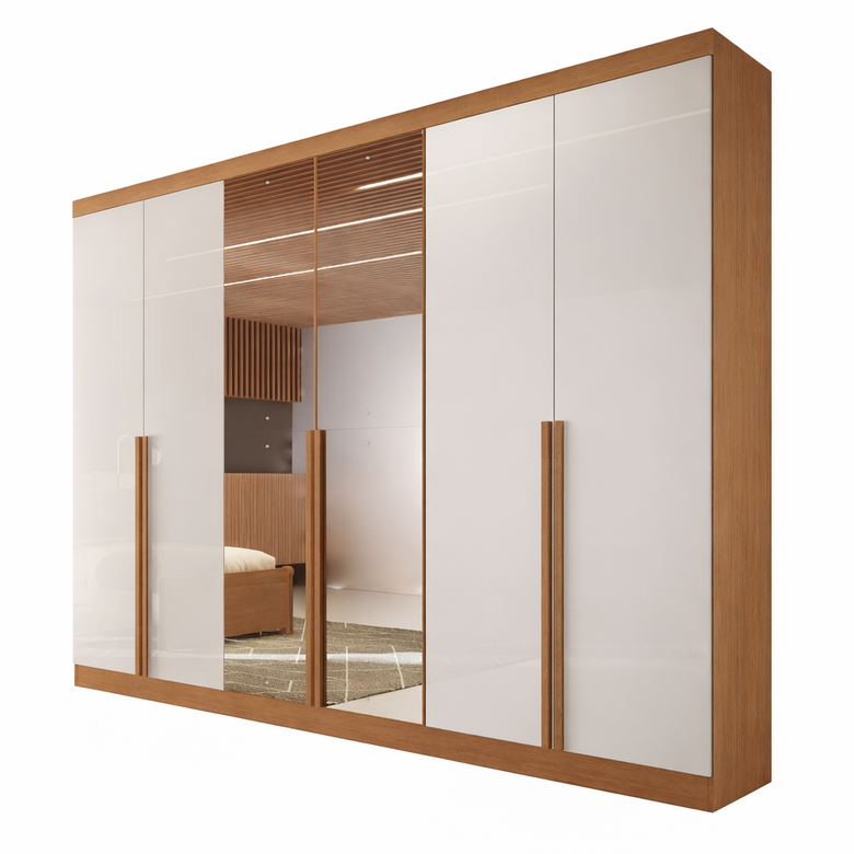 Guarda-Roupa Casal   6 Portas 6 Gavetas Com Espelho MDF Austria Bianchi