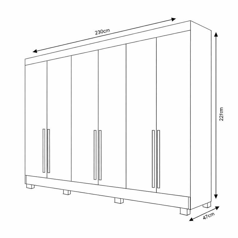 Guarda-Roupa Casal   6 Portas 6 Gavetas Com Espelho MDF Austria Bianchi
