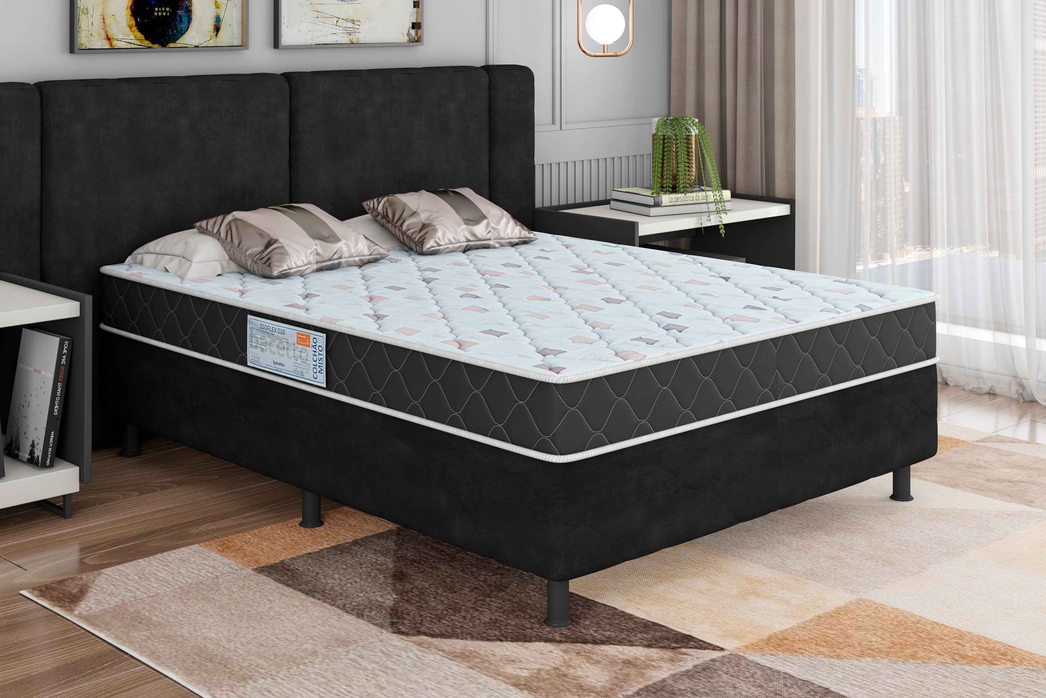 Cama Box Casal Isoflex (Colchão+Base) 138x188 D45 Placa EPS Bacetto
