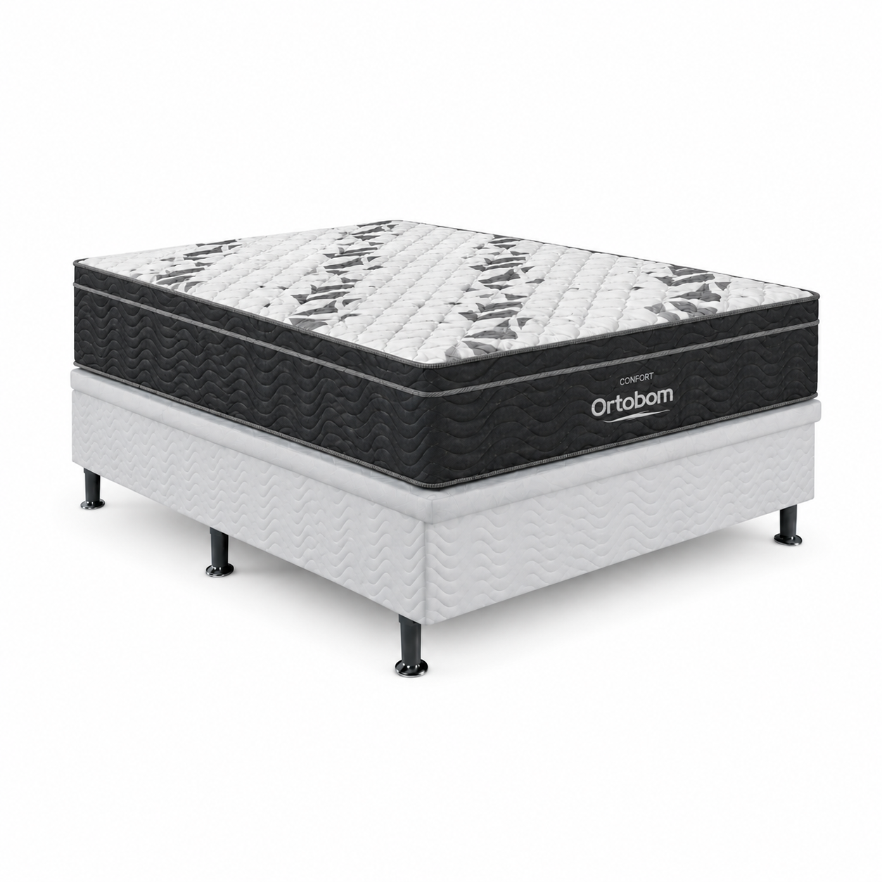 Conjunto Casal Ortobom D33 com Base Baú - BEGE / PRETO