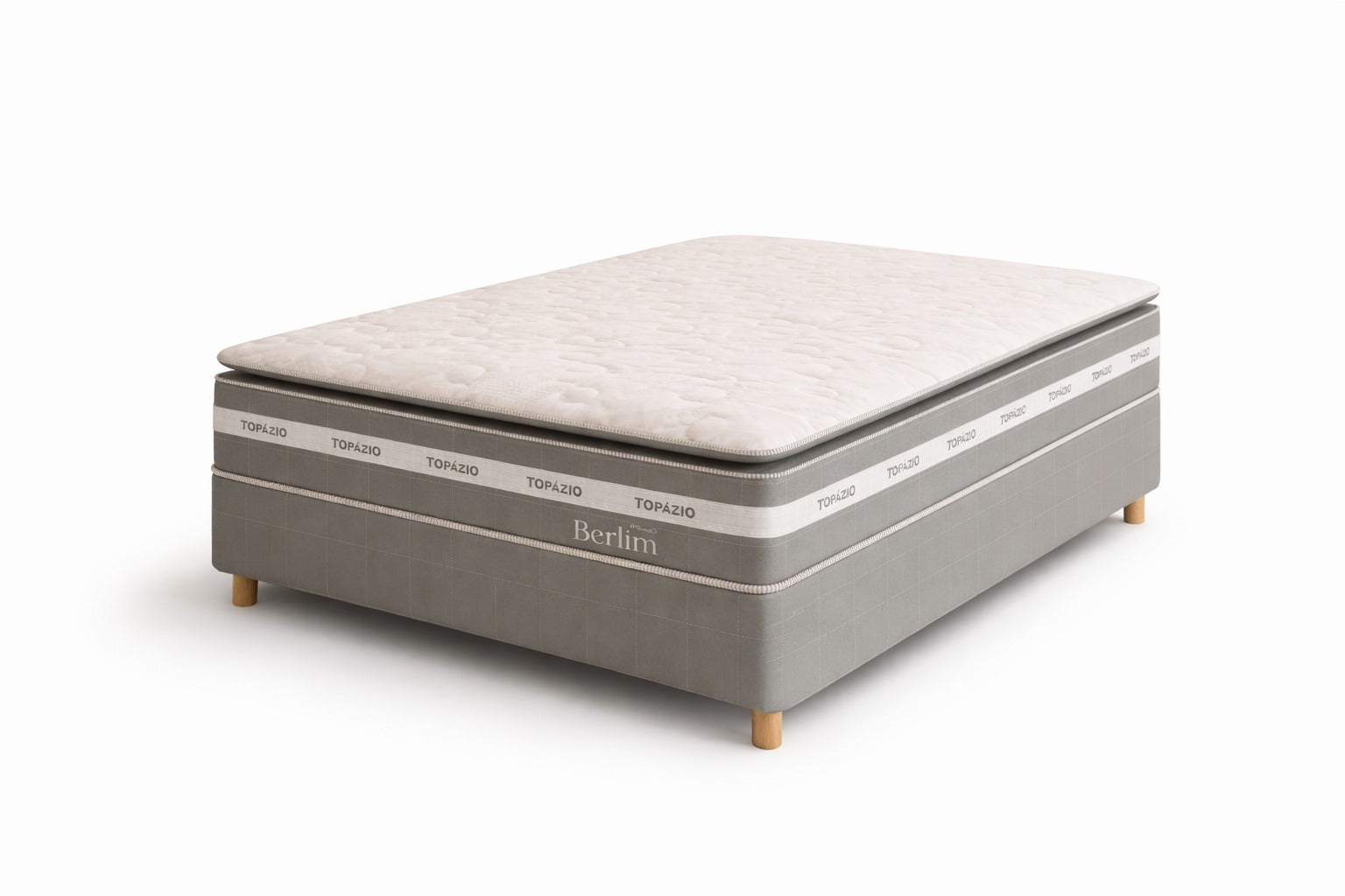 Conjunto Box Casal Molas Ensacadas 138x188 Berlím Topázio - CINZA/BRANCO