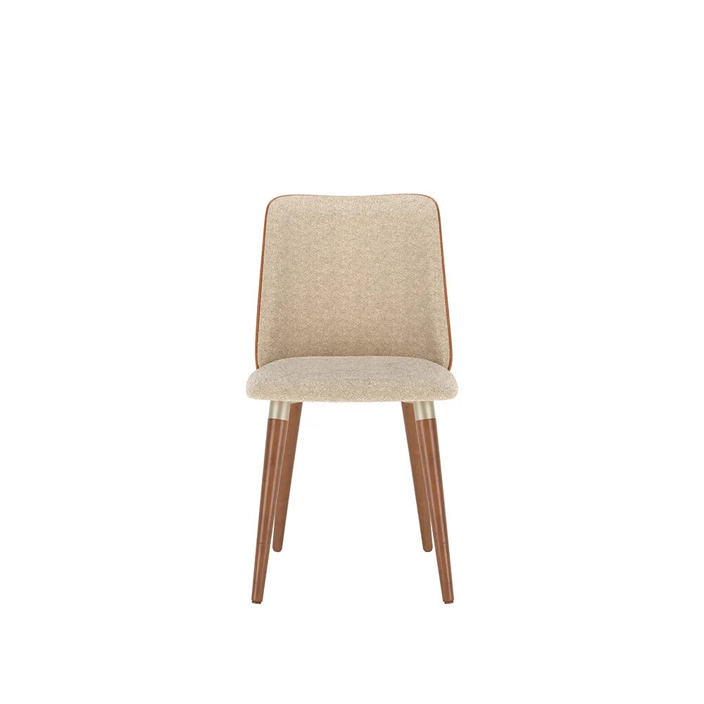 Conjunto com 2 Cadeiras de Madeira Maciça Estofadas Dakota - NATURAL / CHAMPANHE / BOUCLE 04 / CARAMEL