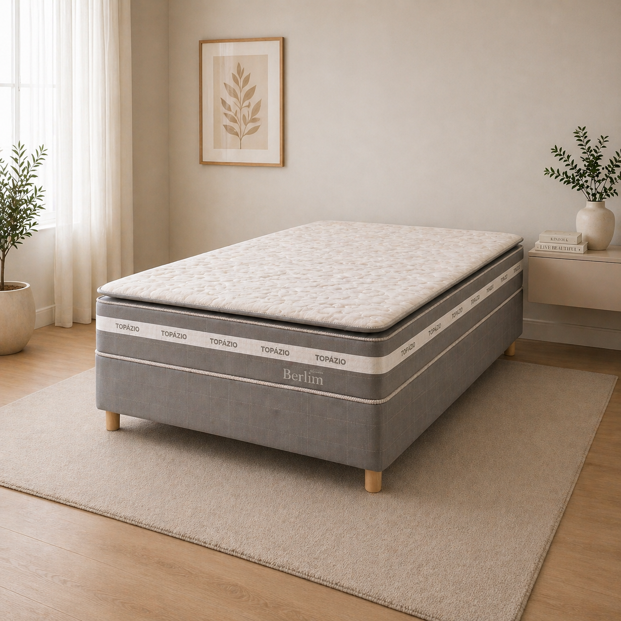 Conjunto Box Casal Molas Ensacadas 138x188 Berlím Topázio - CINZA/BRANCO