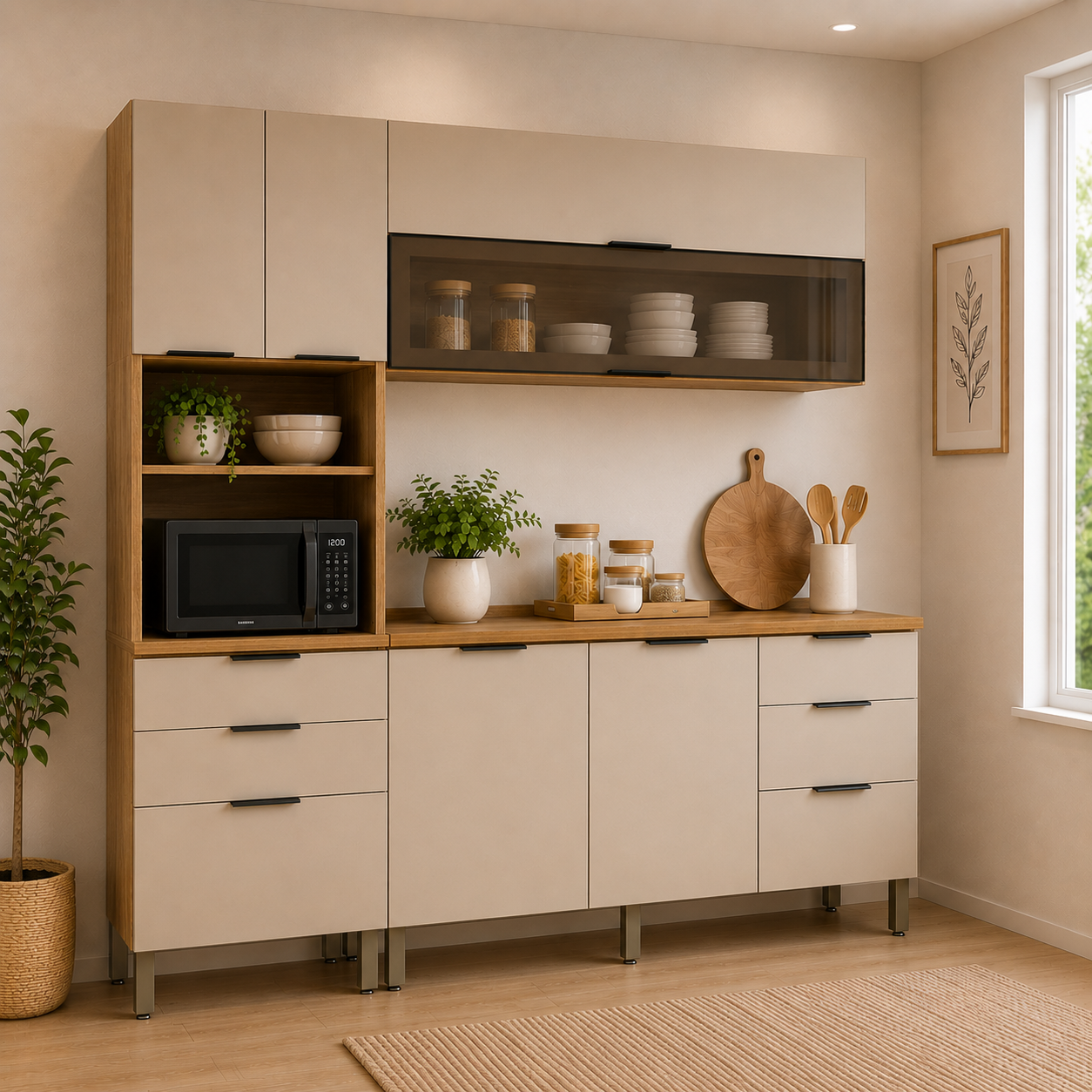 Cozinha Modulada Viv Aluminum 3 Peças 7 Portas 5 Gavetas Kits Paraná