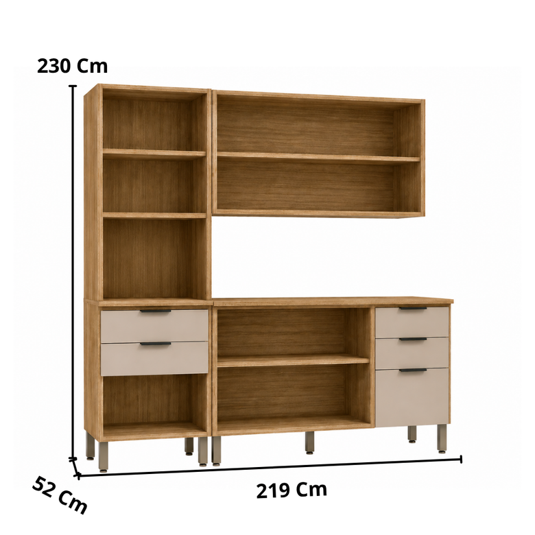 Cozinha Modulada Viv Aluminum 3 Peças 7 Portas 5 Gavetas Kits Paraná