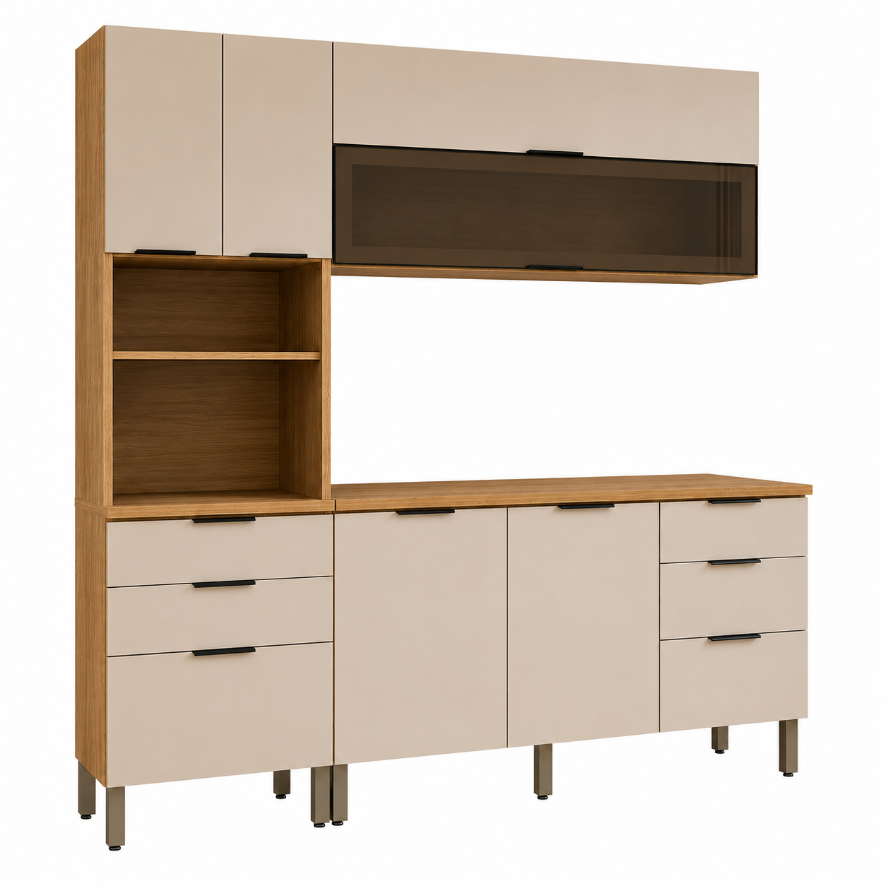 Cozinha Modulada Viv Aluminum 3 Peças 7 Portas 5 Gavetas Kits Paraná
