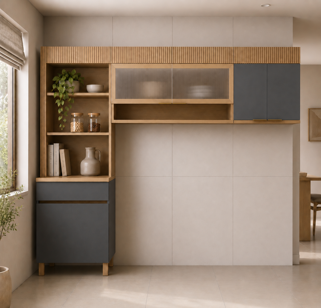 Cozinha Modulada 3 Peças 4 Portas 1 Gaveta Realeza Premium Nesher - FREIJO/CINZA