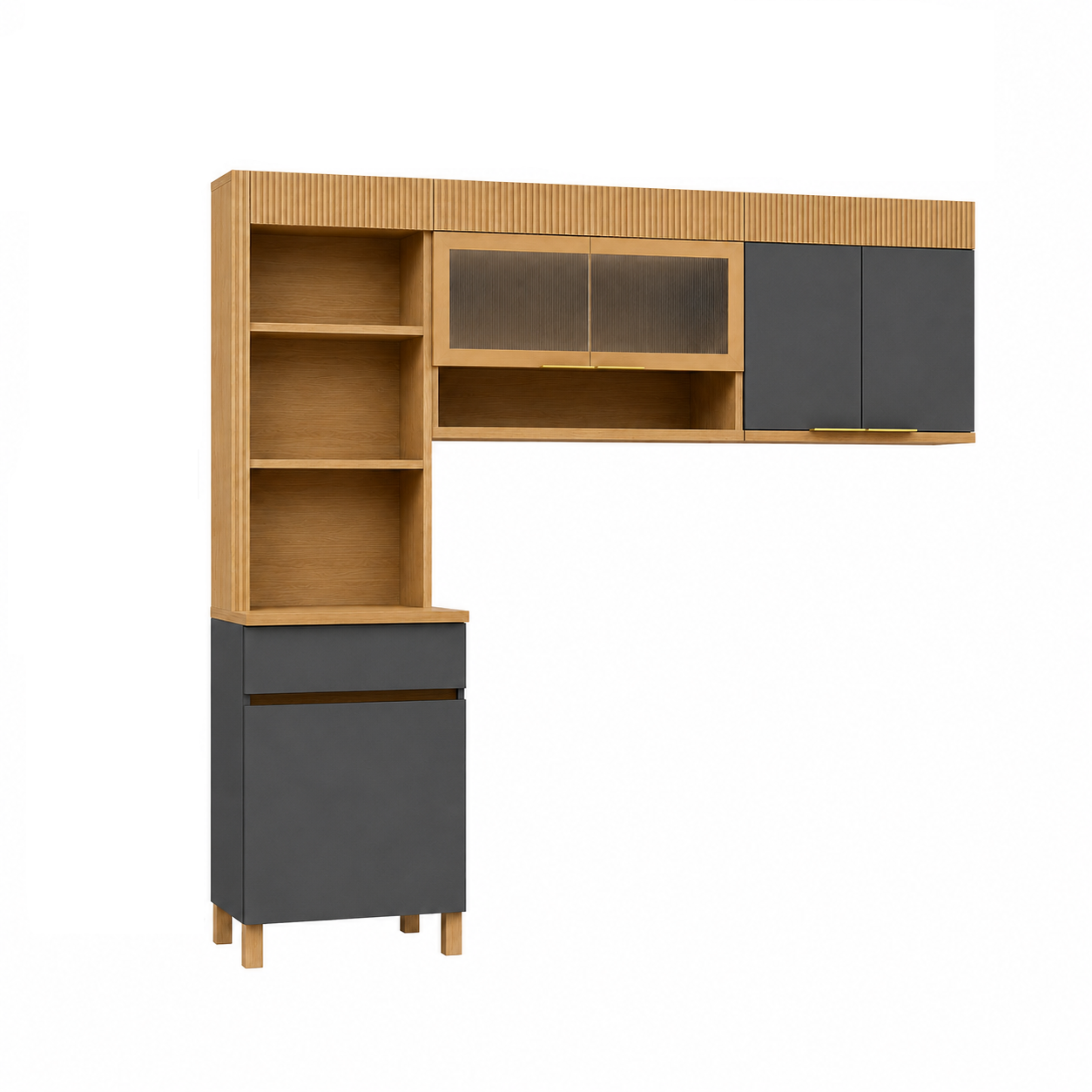 Cozinha Modulada 3 Peças 4 Portas 1 Gaveta Realeza Premium Nesher - FREIJO/CINZA