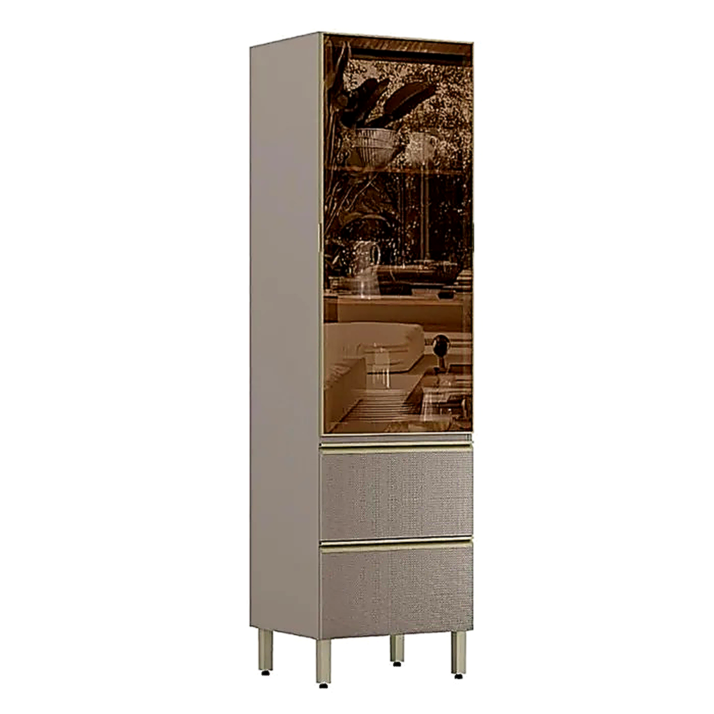 Cristaleira 60cm 1 Porta 2 Gavetas Proença Demóbile - NOGUEIRA/NUDE