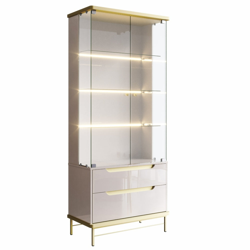 Cristaleira Adhalia Lukaliam com Portas de Vidro, LED e Prateleiras