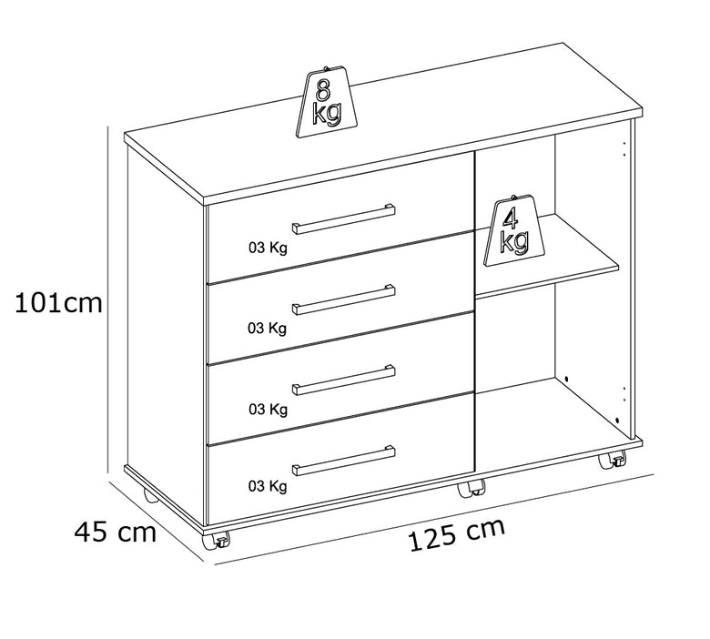 Cômoda 4 Gavetas 1 Porta Flora Demóbile